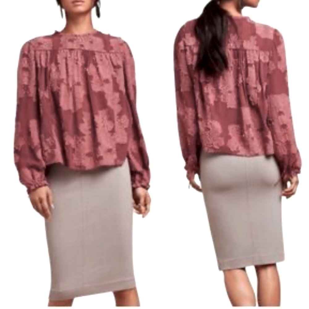 WILFRED | Aritzia Lourdes Floral Embroidered Long Sleeve  Mauve Blouse Size S